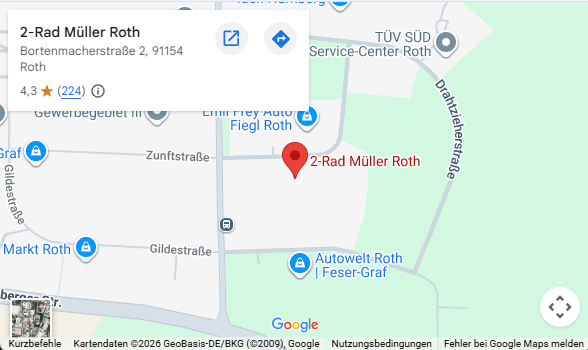 Lageplan 2-Rad Müller, Bortenmacherstraße 2, 91154 Roth – Klicken für Google Maps