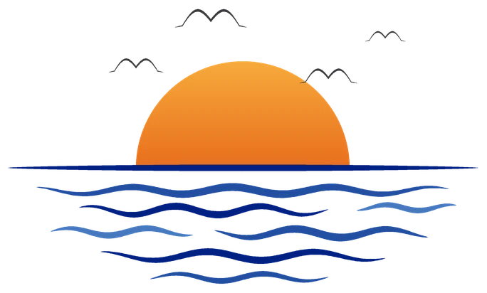 Sonnenuntergang über dem Meer mit Möwen